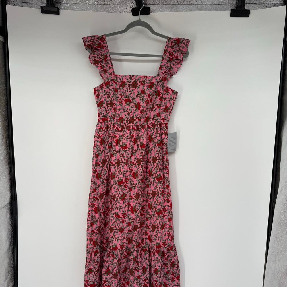 Floral Ruffle Strap Midi Dress in Pink